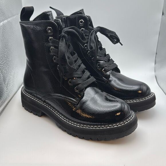 Dunes Women's Lace Up Boot SIZE 7.5 BLACK CRINKLE PATENT - Picture 1 of 8